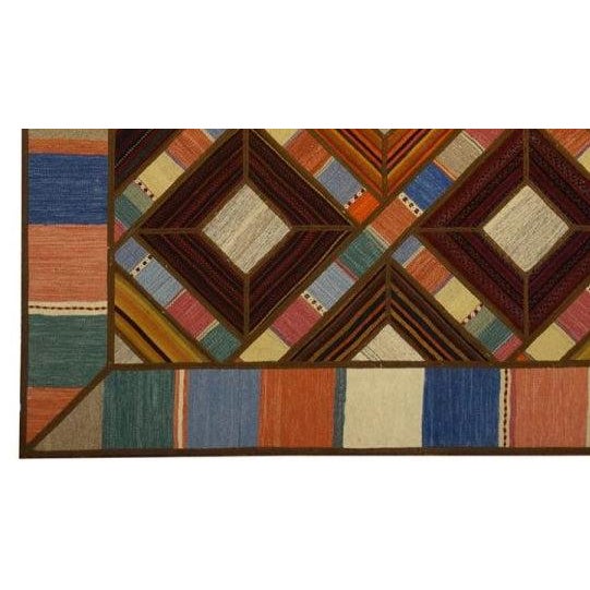 Traditional Turkish Retro Kilim Flatweave Wool 5x7 Brown, Blue, Green & Orange Handmade Area Rug #1142020 For Sale - Image 3 of 4