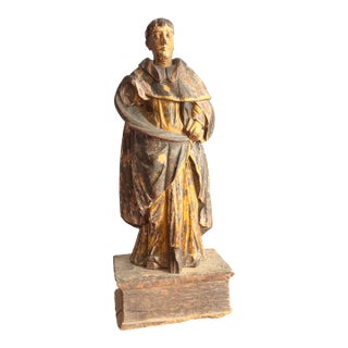 Antique 18th C. 25” St. Anthony Carved Wood Statue Spanish Colonial Polychrome Santos For Sale