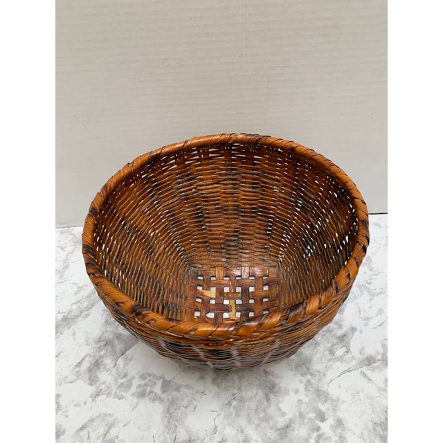 Vintage Rustic Tobacco Brown Wood Storage Basket For Sale - Image 4 of 7