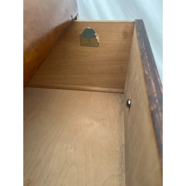 Vintage Art Deco Style Dresser Chest Two Drawers Brass Pulls Waterfall Top For Sale - Image 9 of 13