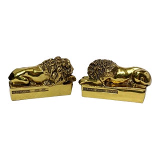 Mid 20th Century Solid Cast Brass Antonio Canova Lion Bookends - A Pair For Sale