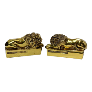 Mid 20th Century Solid Cast Brass Antonio Canova Lion Bookends - A Pair