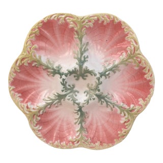 Majolica Seaweeds Oyster Plate Keller & Guerin Saint Clement, Circa 1890 For Sale