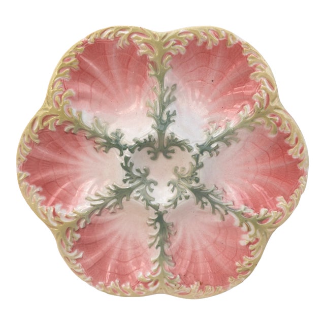 Majolica Seaweeds Oyster Plate Keller & Guerin Saint Clement, Circa 1890 For Sale