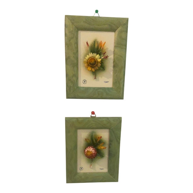 1950s Framed Capodimonte Porcelain Flowers- Set of 2 For Sale