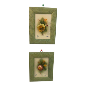 1950s Framed Capodimonte Porcelain Flowers- Set of 2