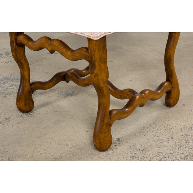 Antique French Louis XIII Style Os De Mouton Oak Dining Chairs in Blush Pink Stripe - Set of 6 For Sale - Image 16 of 17