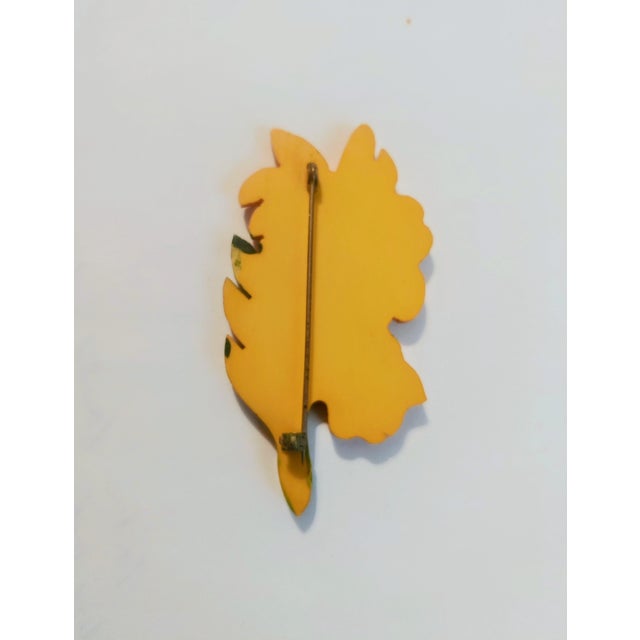 Art Deco Early 20th Century Art Deco Carved Painted Celluloid Floral Brooch For Sale - Image 3 of 4