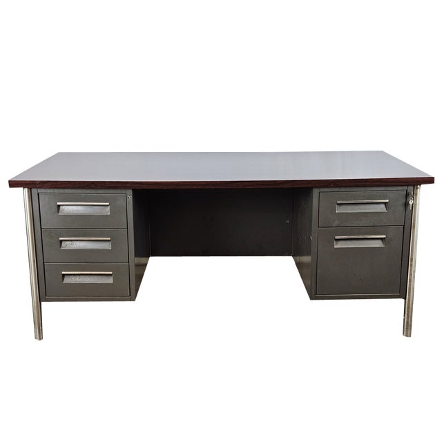 Iron Desk with Rosewood Laminate Top from Mobiltecnica Turin, Italy, 1970s For Sale