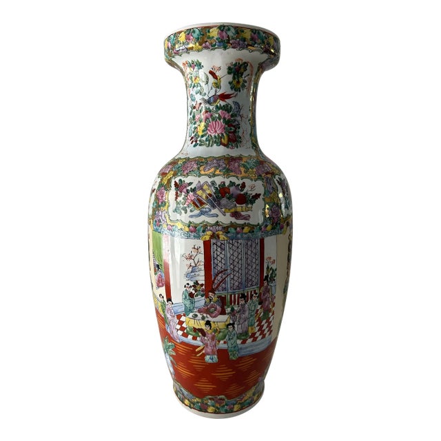 Mid Century Chinese Famille Rose Floor Vase For Sale