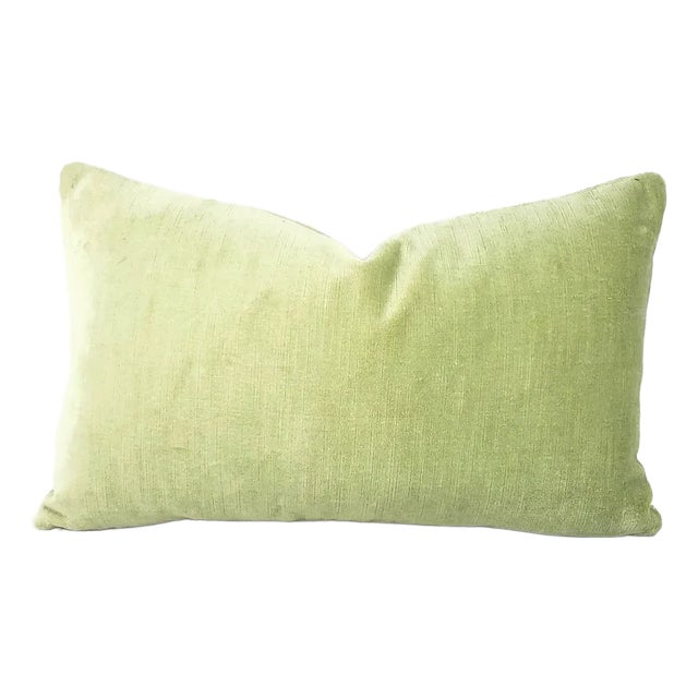 Glant Textiles Symphony Velvet in Leaf Lumbar Pillow Cover - 12” X 20” Apple Green Textured Velvet Rectangle Cushion Case For Sale