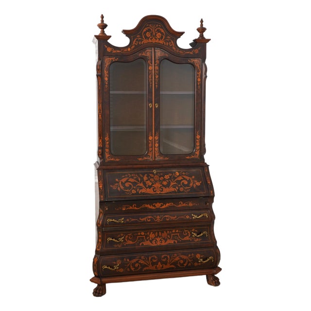 Vintage Italian Dutch Marquetry Secretary Desk For Sale