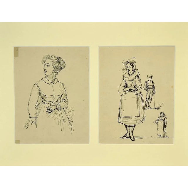Studies of Figures is an original modern artwork realized in the 19th Century. Original pen drawing on paper. Passepartout...