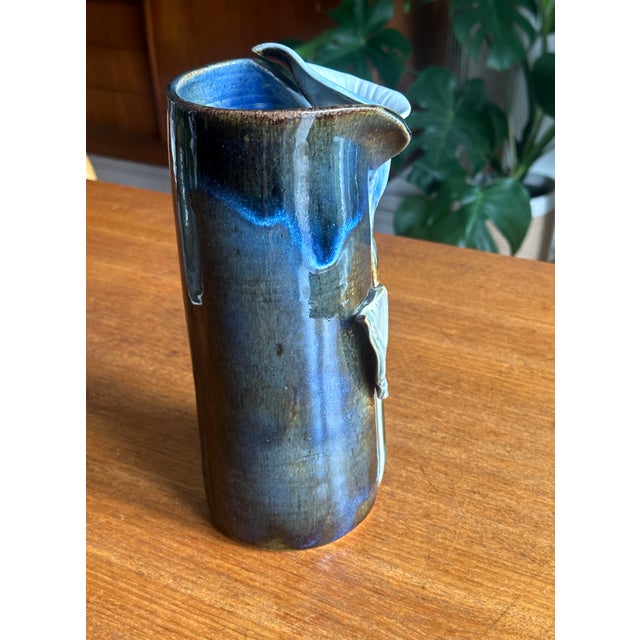 Vintage Glazed Ceramic Roller Vase with Arum Lily Decoration, 1950s For Sale - Image 4 of 6