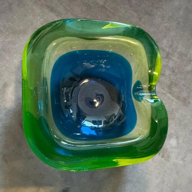 1970s 1970s Modern Blue and Green Lime Sommerso Murano Glass Ashtray by Seguso For Sale - Image 5 of 11