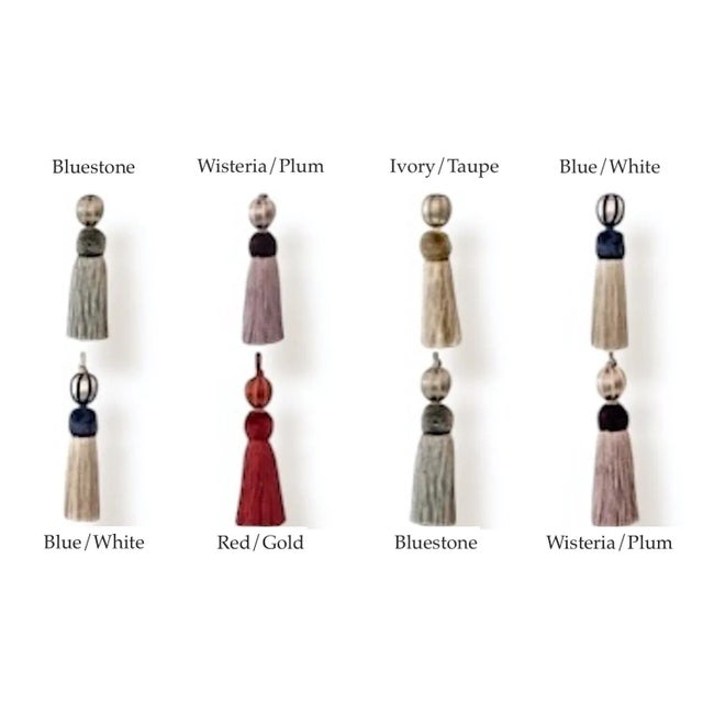 Pair of Satin Beaded Key Tassels in Antique Mineral Color With Cut Velvet Ruche For Sale - Image 13 of 13