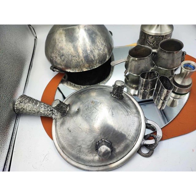 Vintage, 1970s, tin, Hand made Norway, Pewter, S.Borg, dimensions: bowl height 10.5 cm, width 23.5 cm, depth 23 cm, signed...