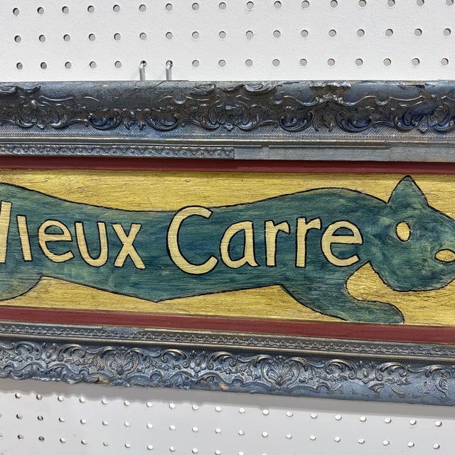 Wood 1970s Vintage Painted French Cat Folk Art Sign For Sale - Image 7 of 10