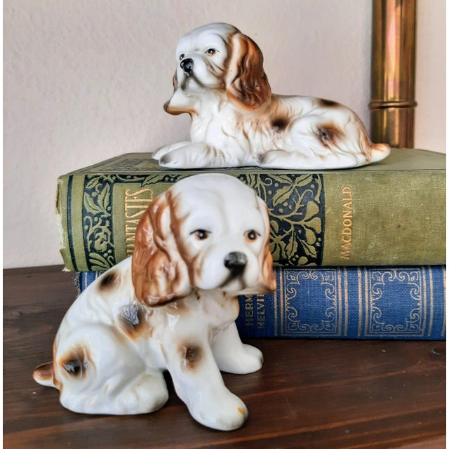 Vintage Ceramic Cocker Spaniel Dogs Pup Pair Figurines For Sale - Image 4 of 6