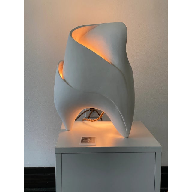 Contemporary Abstract White Unglazed Ceramic Lamp For Sale - Image 4 of 7