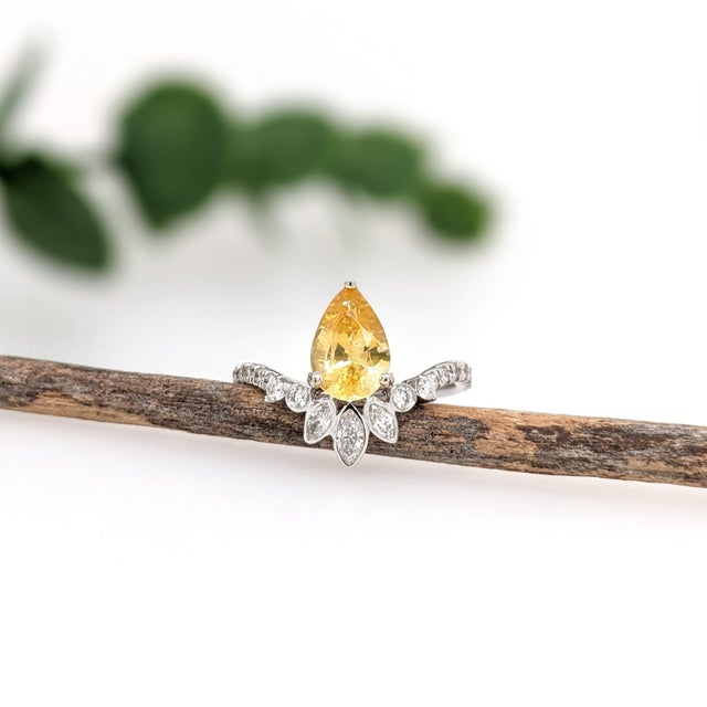 1.4Ct Ceylon Yellow Sapphire Ring With Diamond Accents: Solid 14k Gold, 9x6mm, Size 6.75 For Sale - Image 4 of 8