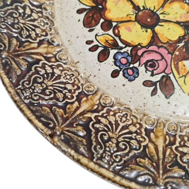 Vintage Marzi & Remy West German Pottery 8.75" Floral Wall Plate For Sale - Image 4 of 11
