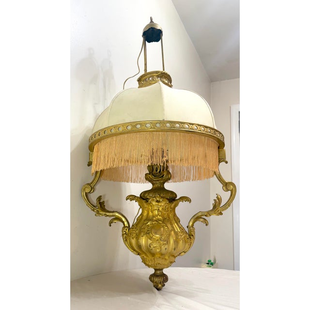 Bronze Large Antique 1800's Ornate Louis XVI Dore Bronze Electric Oil Lamp Chandelier For Sale - Image 8 of 16