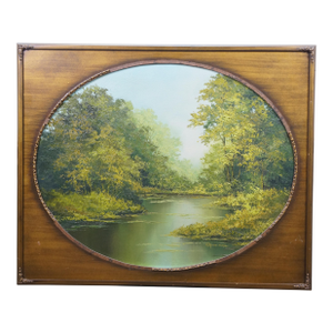 Late 20th Century Griselda Gil De La Torre Impressionist Forest River Landscape Oil Painting 34"
