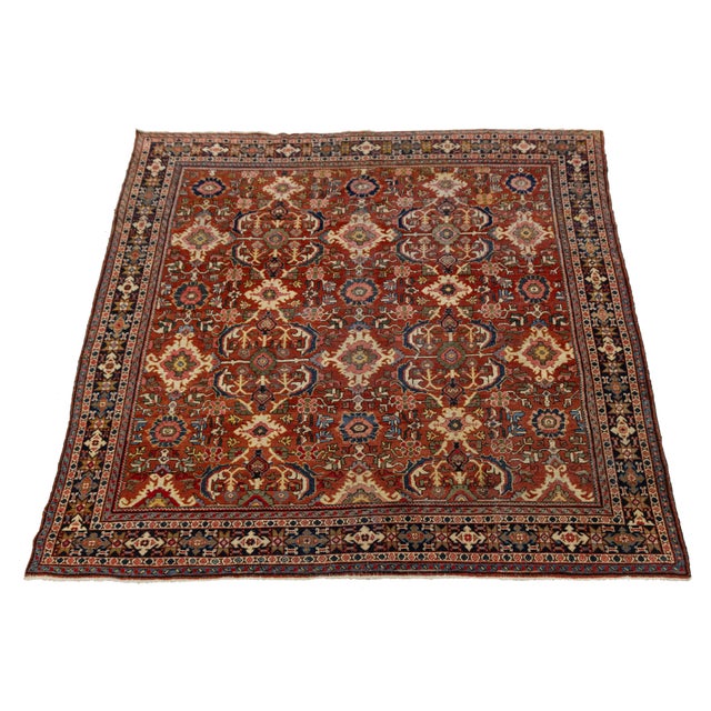 1940s Vintage Persian Mahal Wool Rug - Hand-Knotted Antique Floral Area Rug in Red For Sale - Image 5 of 10