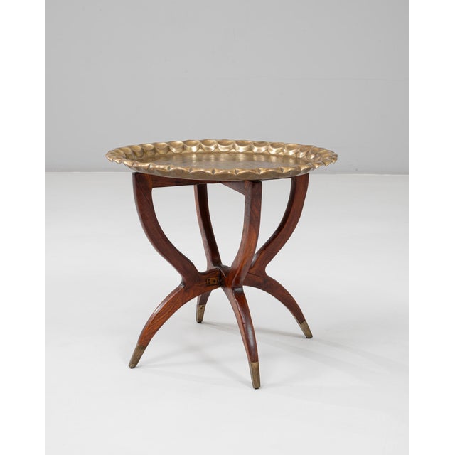 Mid 20th Century 1970s Moroccan Mid-Century Walnut Coffee Table With Spider Legs and Bronze Top For Sale - Image 5 of 18
