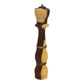 Vintage Folk Art Excellent, Extra-Large Turned Wood Pepper Mill For Sale
