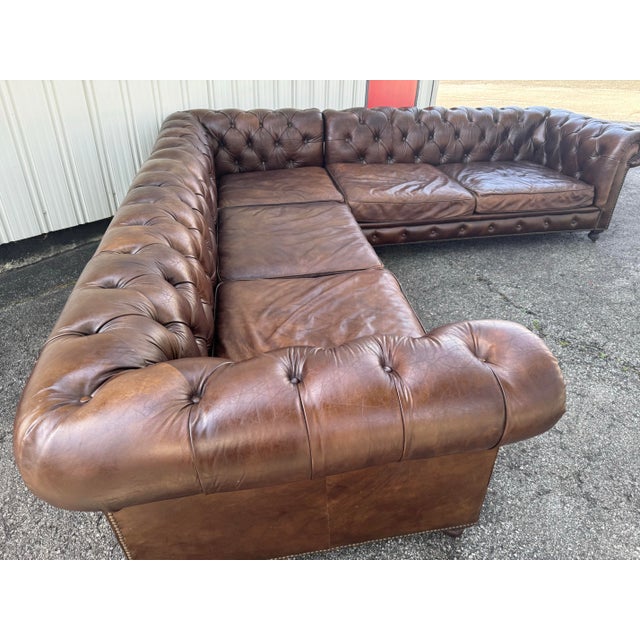 2010s Restoration Hardware Leather Kensington Sectional For Sale - Image 5 of 12