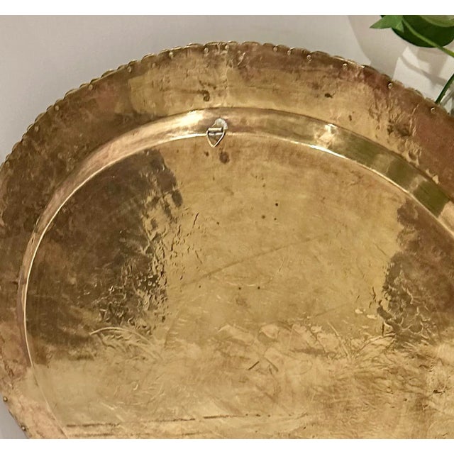 Late 20th Century Vintage Oriental Brass Tray Etched Wall Hanging Large Tray For Sale - Image 5 of 8