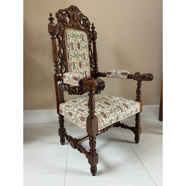 French Circa 1860 French Louis XIII Carved Oak Griffin & Lion Throne Armchair For Sale - Image 3 of 13