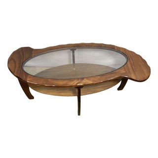 Mid-Century Sculptural Teak and Glass Coffee Table, 1960s For Sale