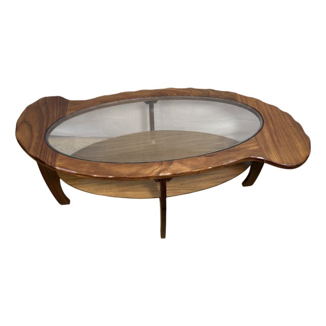 Mid-Century Sculptural Teak and Glass Coffee Table, 1960s For Sale