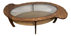 Mid-Century Sculptural Teak and Glass Coffee Table, 1960s
