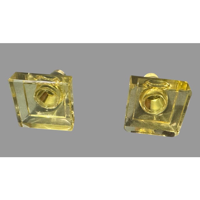 Mid 20th Century Vintage Retro Art Deco 10" Yellow Glass Decanter Bottles - a Pair For Sale - Image 5 of 12