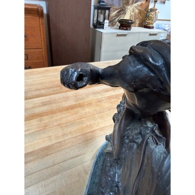 Fredeic Remington Roman Bronze Cheyenne Statue on Marble For Sale - Image 4 of 12