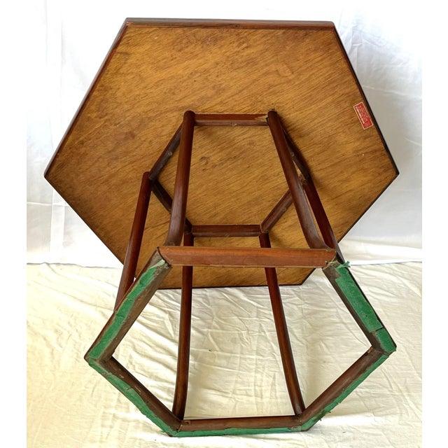 Wood Mid Century Modern Walnut Parquet Hexagon Table by Hong Kong Teakwood Works For Sale - Image 7 of 13