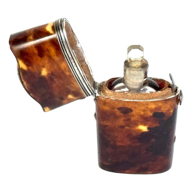 18th Century Tortoiseshell and Silver-Mounted Perfume Etui with Glass Bottle For Sale