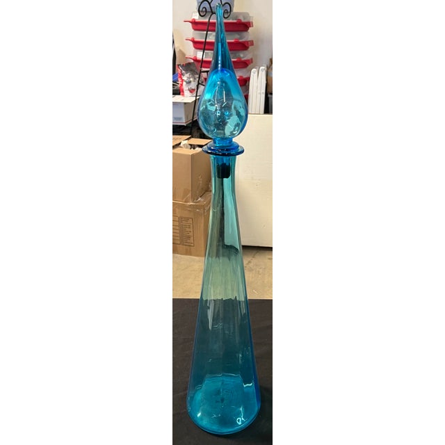 Very Tall Mid Century Modern turquoise/Blue glass vase with Stopper. This is in great condition, a beautiful shape,...