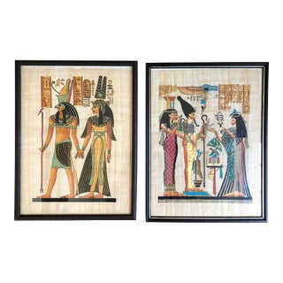 Mid 20th Century Framed Egyptian Prints on Papyrus - Set of 2 For Sale
