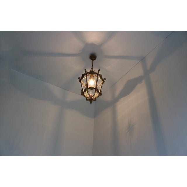 Metal French Louis XV Style Brass and Etched Starburst Glass Lantern, 1950s For Sale - Image 7 of 14