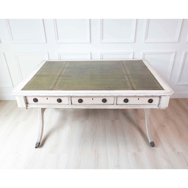 Wood European Early 19th Century Partners Desk with Bronze Mounts and Leather Top For Sale - Image 7 of 14