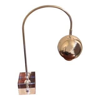 Mid-Century Modern Style Gooseneck Chrome Lamp on Square Crystal Base For Sale