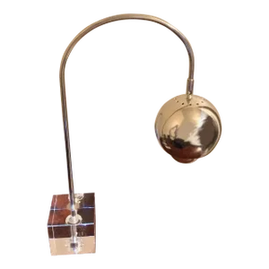 Mid-Century Modern Style Gooseneck Chrome Lamp on Square Crystal Base