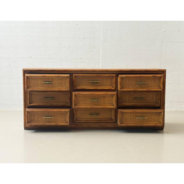 Brown Vintage Sideboard with Rattan Fronts and Brass Handles, Italy, 1970s For Sale - Image 8 of 16