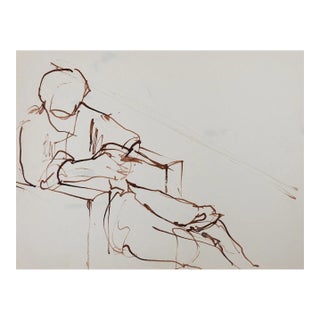 Vintage Mid Century Pen & Ink Seated Figure Study Drawing For Sale