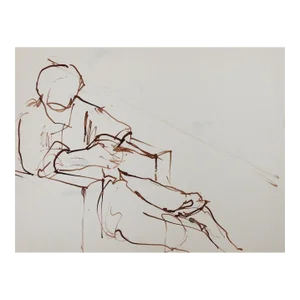 Vintage Mid Century Pen & Ink Seated Figure Study Drawing